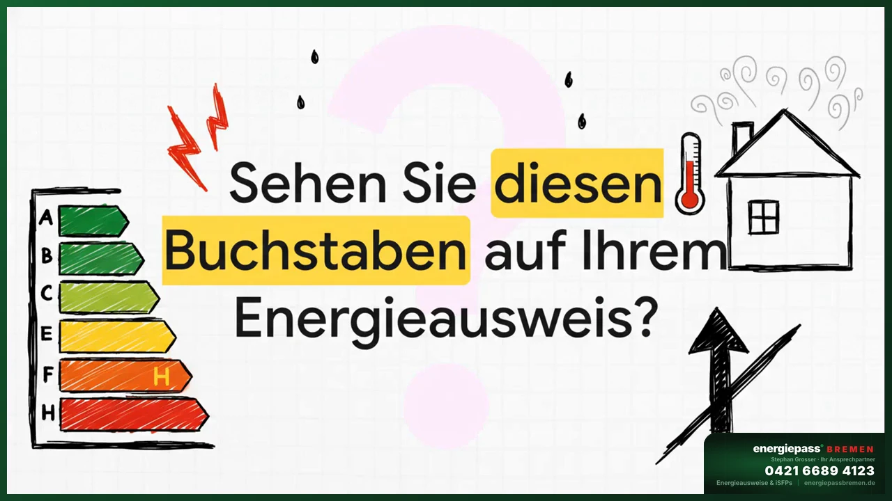 Energieausweis Klasse H Erklärung Whiteboard mit Bewertungsskala