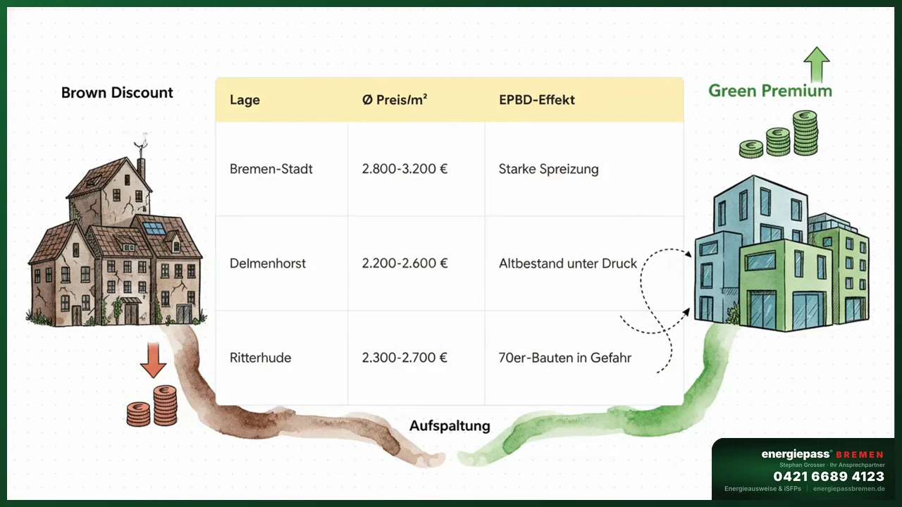 Immobilienpreise Bremen nach Energieeffizienz — Brown Discount vs. Green Premium